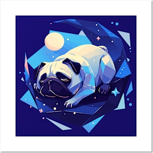 Cute Pug sleeping in the night sky Posters and Art